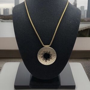 Vintage Baer SF Brutalist Round Pendant Necklace Mixed Metals Artistic